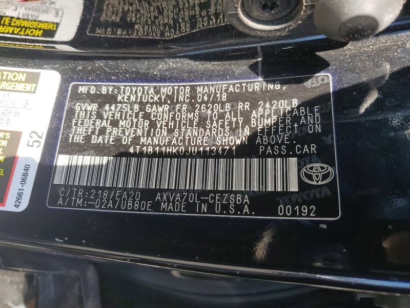 Aukcja sprzedaży 2018 Toyota Camry, vin: 4T1B11HK0JU113471, numer aukcji: 55474116
