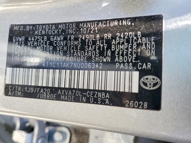 Aukcja sprzedaży 2022 Toyota Camry, vin: 4T1C11AK7NU006342, numer aukcji: 58647376