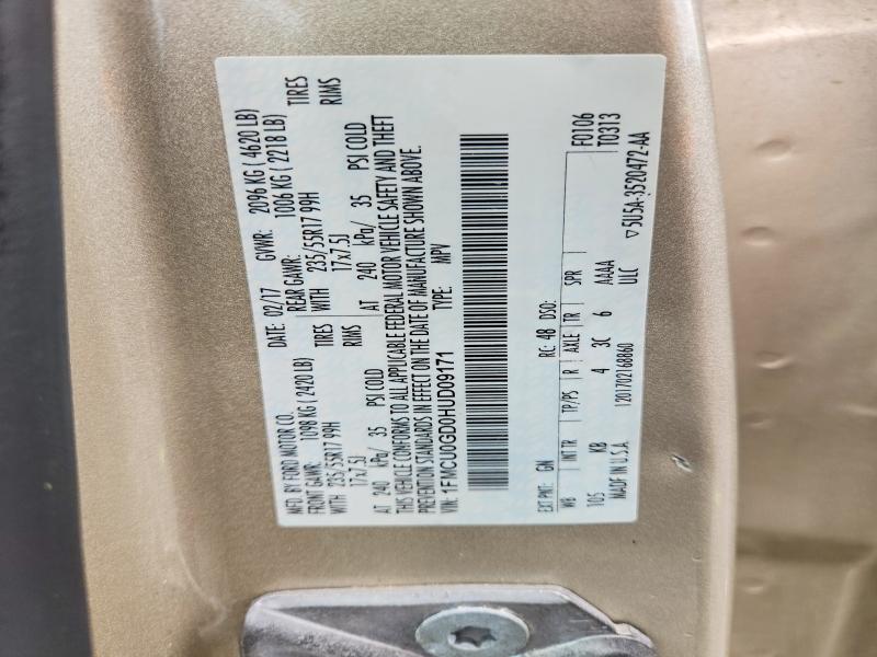 Aukcja sprzedaży 2017 Ford Escape, vin: 1FMCU0GD0HUD09171, numer aukcji: 58248026