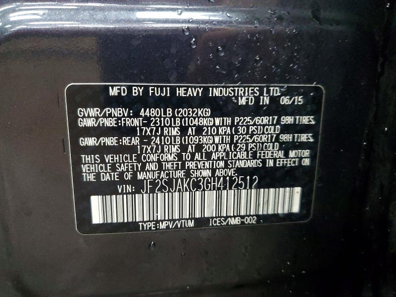 Продаж на аукціоні авто 2016 Subaru Forester, vin: JF2SJAKC3GH412512, номер лоту: 58139356