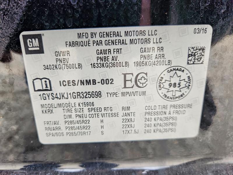 Aukcja sprzedaży 2016 Cadillac Escalade, vin: 1GYS4JKJ1GR325698, numer aukcji: 58485186