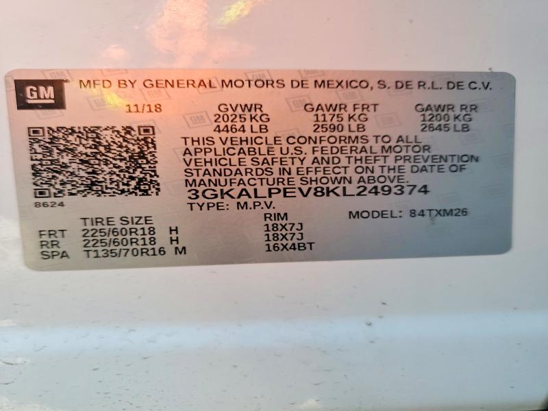 Продажа на аукционе авто 2019 Gmc Terrain, vin: 3GKALPEV8KL249374, номер лота: 58728986