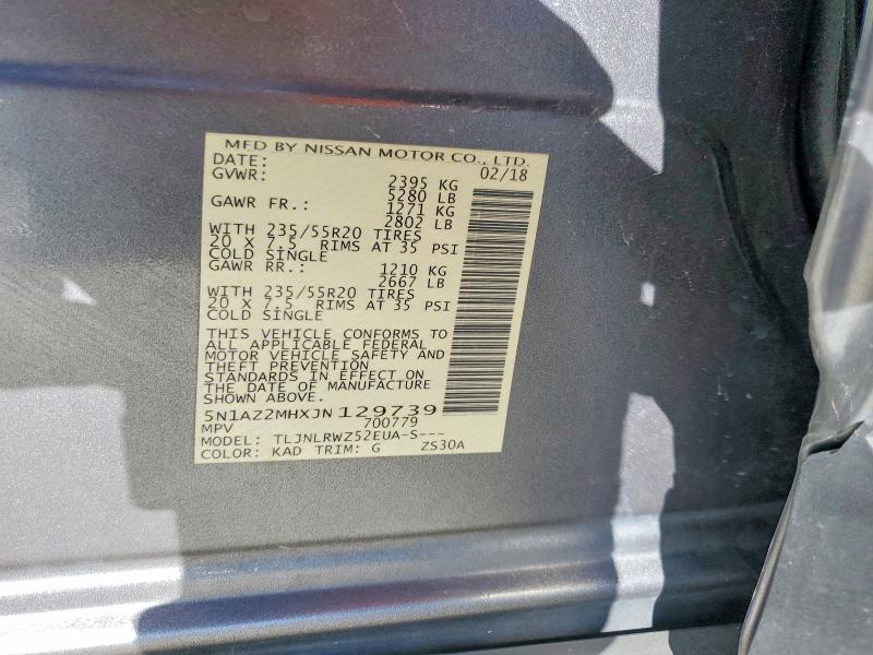 57212266 :رقم المزاد ، 5N1AZ2MHXJN129739 vin ، 2018 Nissan Murano مزاد بيع