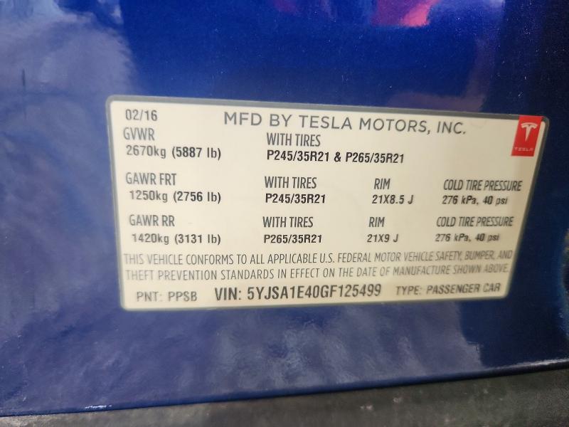 Aukcja sprzedaży 2016 Tesla Model S, vin: 5YJSA1E40GF125499, numer aukcji: 56453186