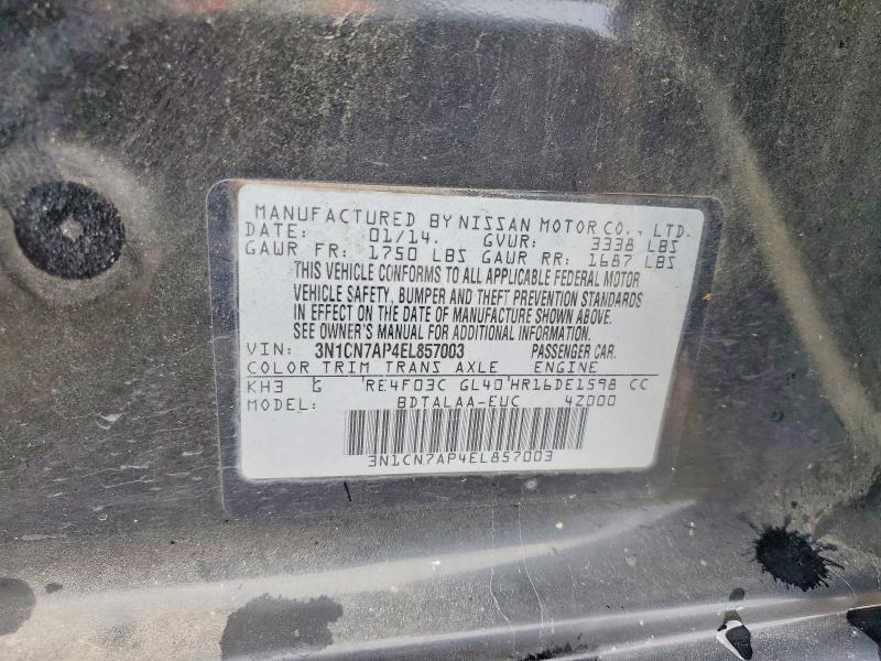 Продажа на аукционе авто 2014 Nissan Versa, vin: 3N1CN7AP4EL857003, номер лота: 57292596