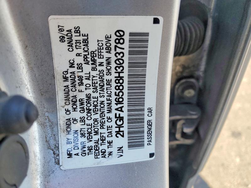 2008 Honda Civic მანქანა იყიდება აუქციონზე, vin: 2HGFA16588H303780, აუქციონის ნომერი: 57941776