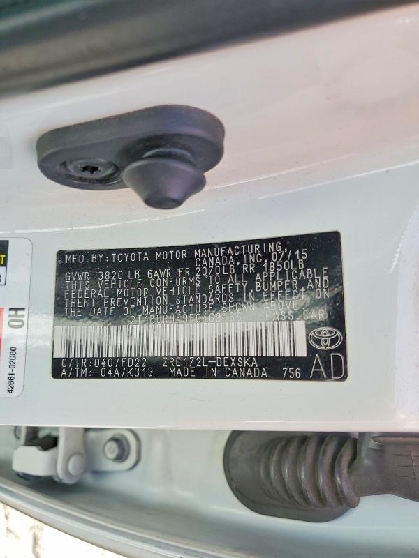 55630916 :رقم المزاد ، 2T1BURHE9FC469166 vin ، 2015 Toyota Corolla مزاد بيع