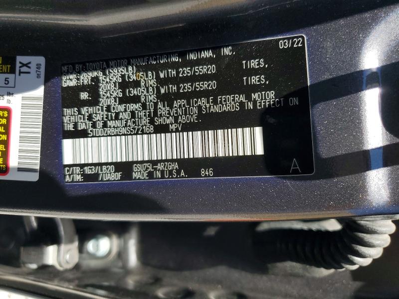 Продаж на аукціоні авто 2022 Toyota Highlander, vin: 5TDDZRBH9NS572168, номер лоту: 57426846