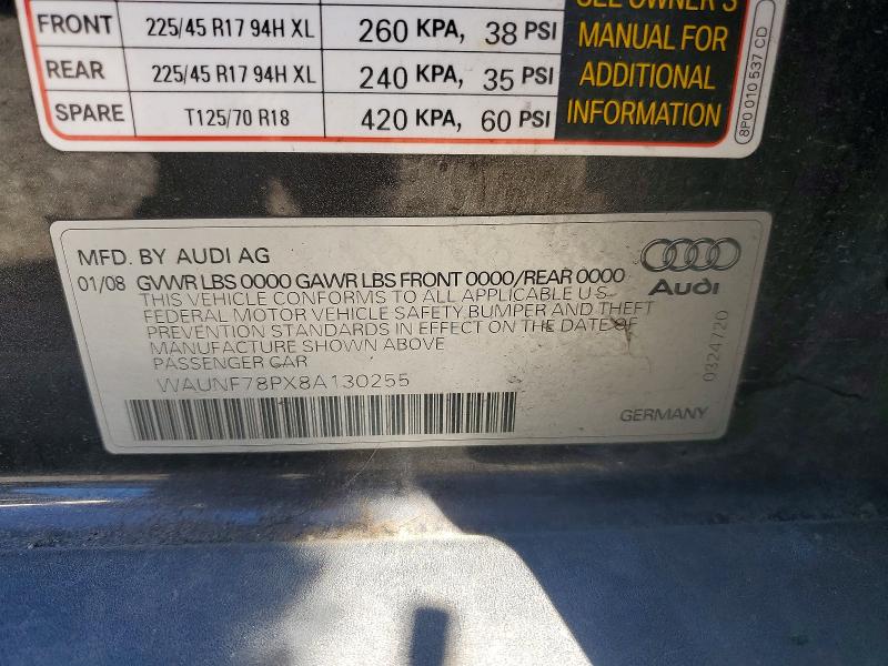 56228656 :رقم المزاد ، WAUNF78PX8A130255 vin ، 2008 Audi A3 مزاد بيع