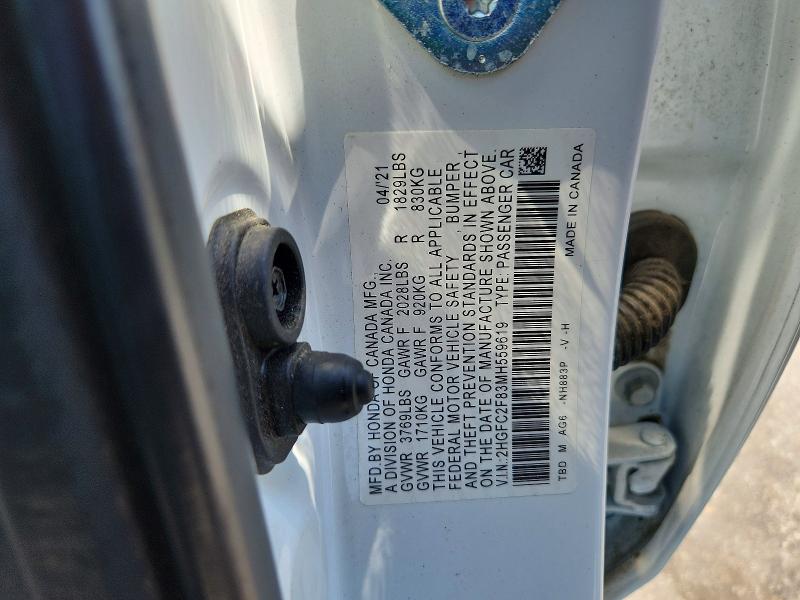 Продаж на аукціоні авто 2021 Honda Civic, vin: 2HGFC2F83MH559619, номер лоту: 56820596