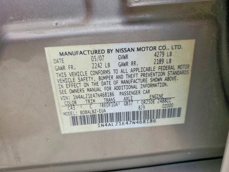 Продажа на аукционе авто 2007 Nissan Altima, vin: 1N4AL21E47N468186, номер лота: 56542686