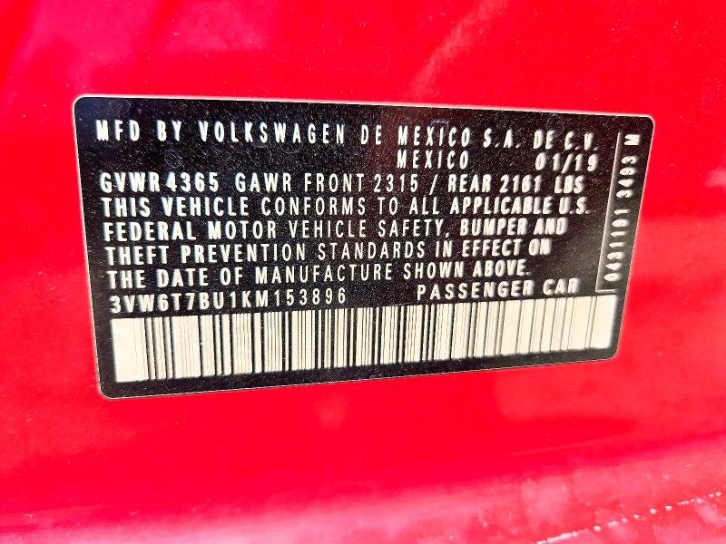 2019 Volkswagen Jetta მანქანა იყიდება აუქციონზე, vin: 3VW6T7BU1KM153896, აუქციონის ნომერი: 56182526