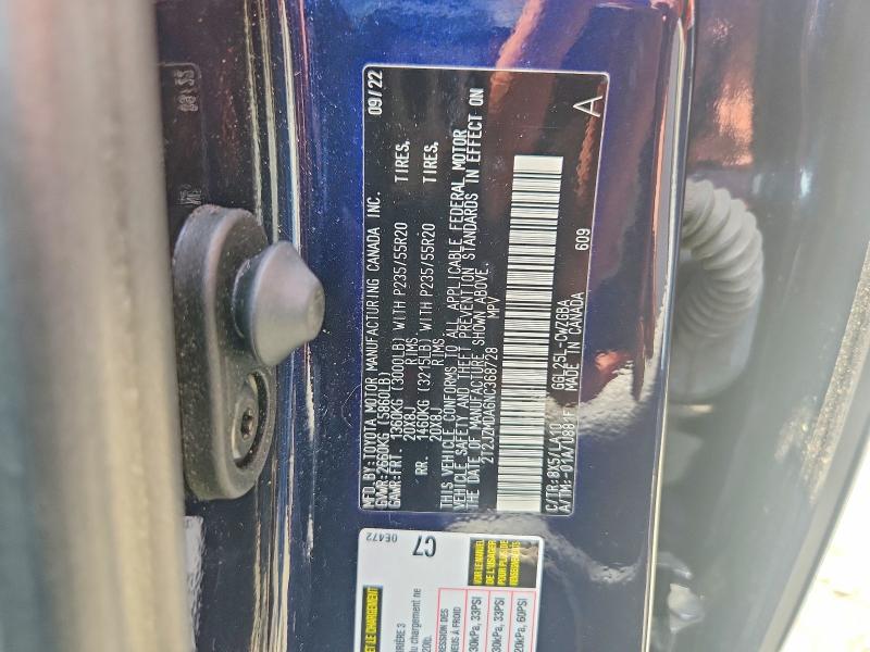 58996366 :رقم المزاد ، 2T2JZMDA6NC368728 vin ، 2022 Lexus Rx مزاد بيع