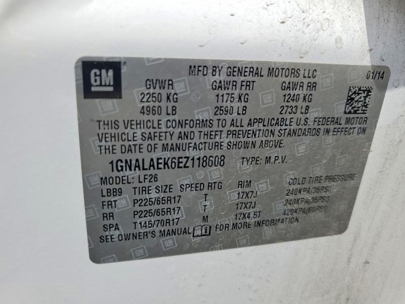 2014 Chevrolet Equinox მანქანა იყიდება აუქციონზე, vin: 1GNALAEK6EZ118608, აუქციონის ნომერი: 57967786