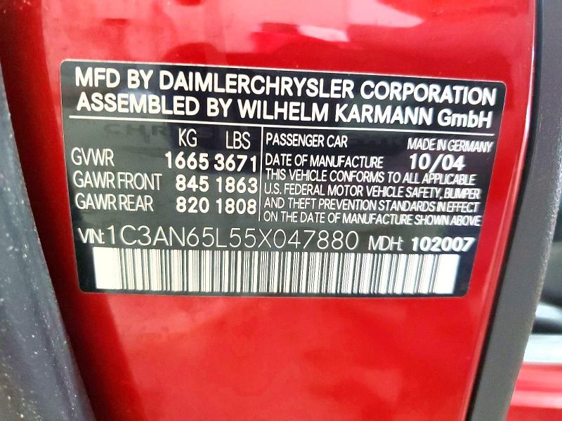 Продажа на аукционе авто 2005 Chrysler Crossfire, vin: 1C3AN65L55X047880, номер лота: 57155156