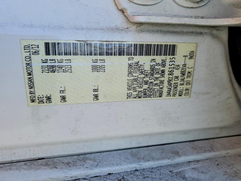 56466546 :رقم المزاد ، 1N4AA5AP9CC861535 vin ، 2012 Nissan Maxima مزاد بيع