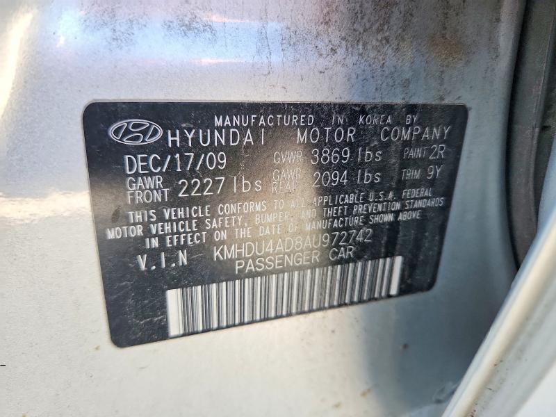 2010 Hyundai Elantra მანქანა იყიდება აუქციონზე, vin: KMHDU4AD8AU972742, აუქციონის ნომერი: 55792696