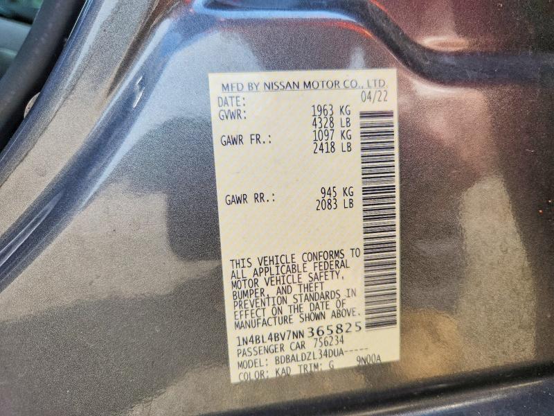 Продаж на аукціоні авто 2022 Nissan Altima, vin: 1N4BL4BV7NN365825, номер лоту: 59179356