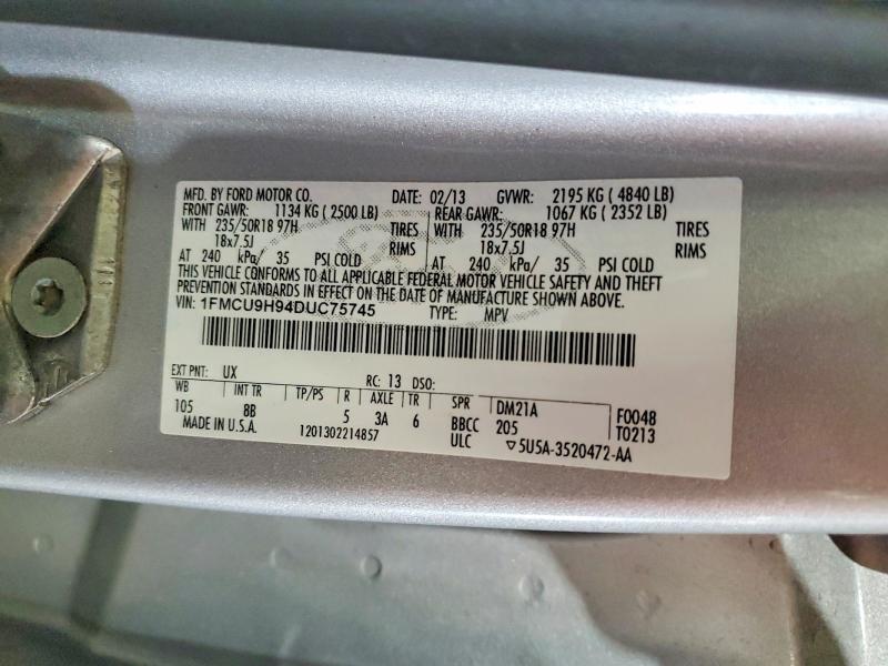 59058436 :رقم المزاد ، 1FMCU9H94DUC75745 vin ، 2013 Ford Escape مزاد بيع