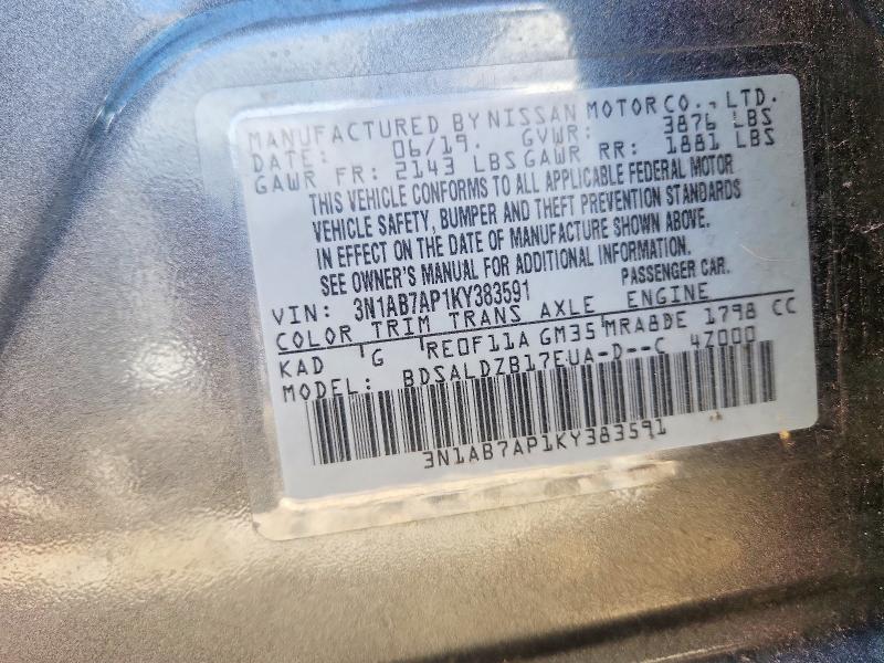 57247436 :رقم المزاد ، 3N1AB7AP1KY383591 vin ، 2019 Nissan Sentra مزاد بيع