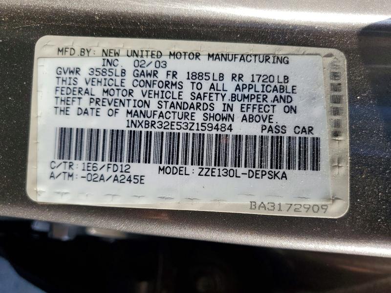 Продажа на аукционе авто 2003 Toyota Corolla, vin: 1NXBR32E53Z159484, номер лота: 56521806