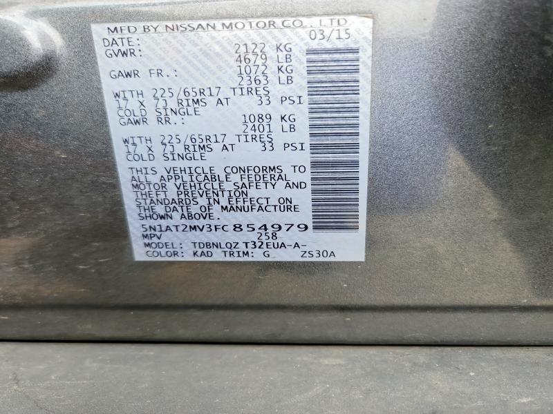 2015 Nissan Rogue მანქანა იყიდება აუქციონზე, vin: 5N1AT2MV3FC854979, აუქციონის ნომერი: 55944716
