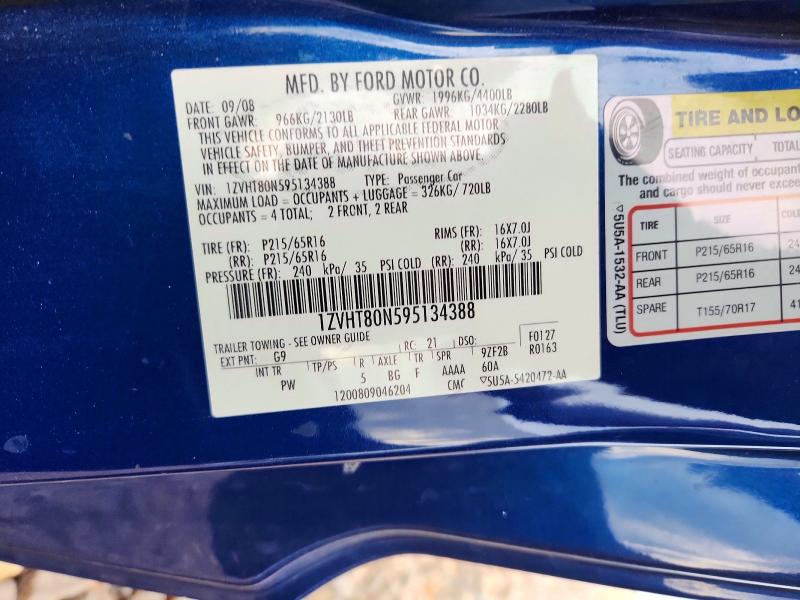 2009 Ford Mustang მანქანა იყიდება აუქციონზე, vin: 1ZVHT80N595134388, აუქციონის ნომერი: 55058746