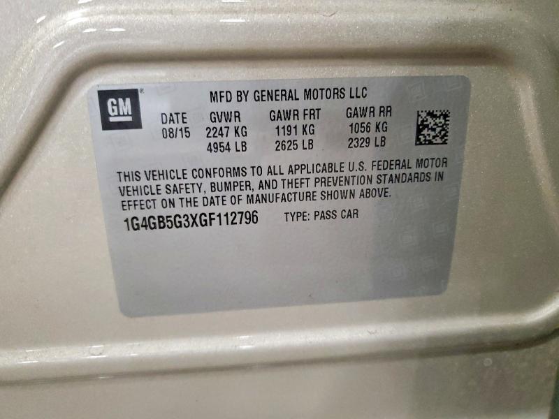 2016 Buick Lacrosse მანქანა იყიდება აუქციონზე, vin: 1G4GB5G3XGF112796, აუქციონის ნომერი: 57414636