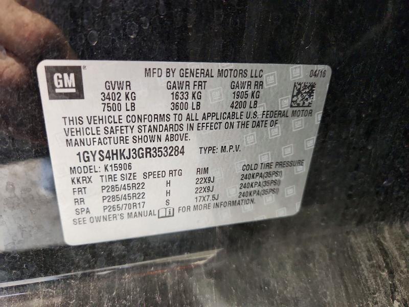 2016 Cadillac Escalade მანქანა იყიდება აუქციონზე, vin: 1GYS4HKJ3GR353284, აუქციონის ნომერი: 56086816