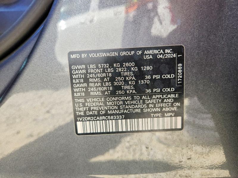 55822496 :رقم المزاد ، 1V2DR2CA8RC583337 vin ، 2024 Volkswagen Atlas مزاد بيع