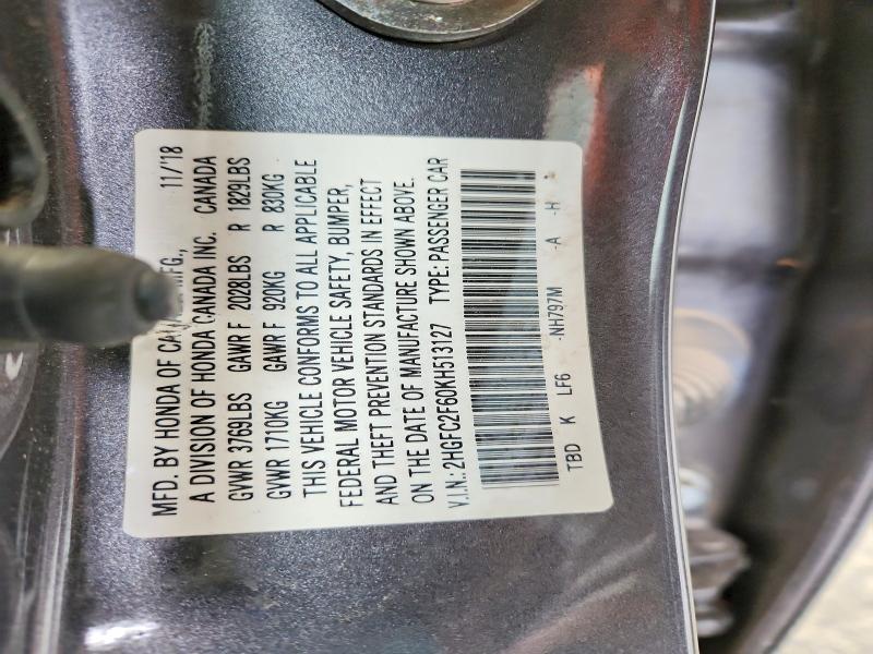 Aukcja sprzedaży 2019 Honda Civic, vin: 2HGFC2F60KH513127, numer aukcji: 54397866