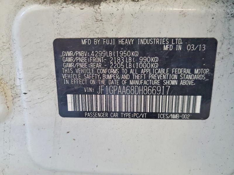 Продажа на аукционе авто 2013 Subaru Impreza, vin: JF1GPAA68DH866917, номер лота: 57645326