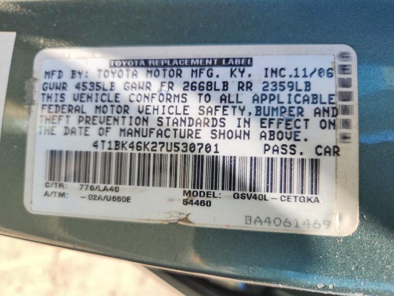 Продаж на аукціоні авто 2007 Toyota Camry, vin: 4T1BK46K27U530701, номер лоту: 56965286