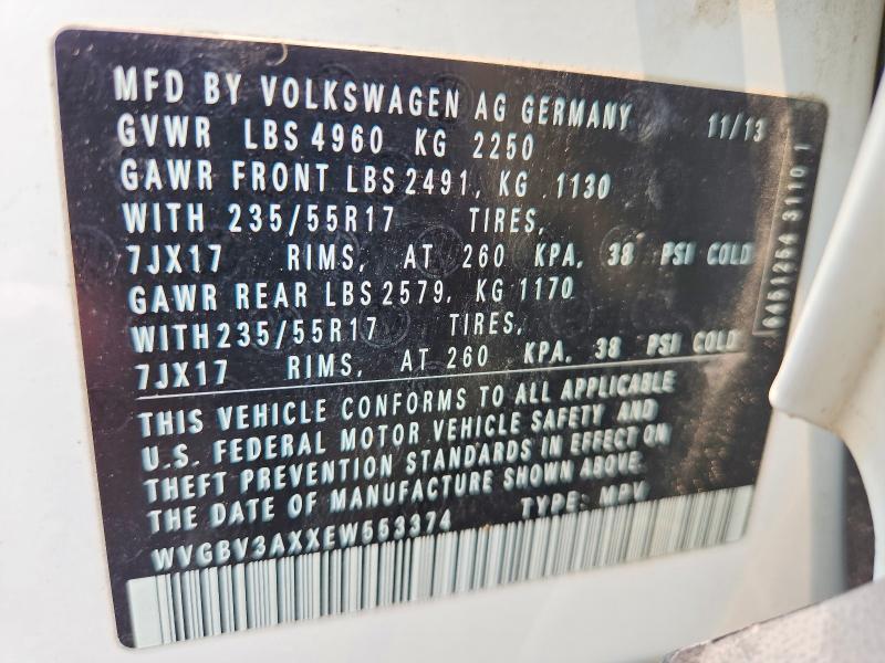Aukcja sprzedaży 2014 Volkswagen Tiguan, vin: WVGBV3AXXEW553374, numer aukcji: 58269956