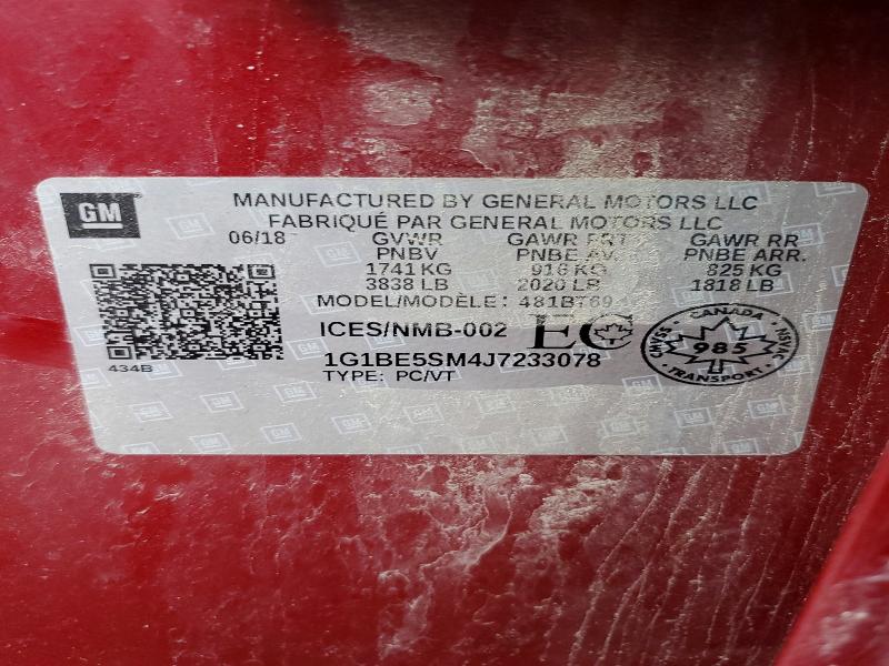 Продажа на аукционе авто 2018 Chevrolet Cruze, vin: 1G1BE5SM4J7233078, номер лота: 57719256