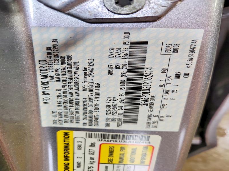 Aukcja sprzedaży 2020 Ford Fusion, vin: 3FA6P0LU3LR162414, numer aukcji: 56082436