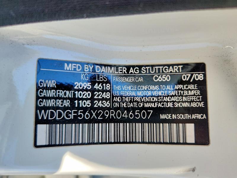 54492756 :رقم المزاد ، WDDGF56X29R046507 vin ، 2009 Mercedes-benz C مزاد بيع