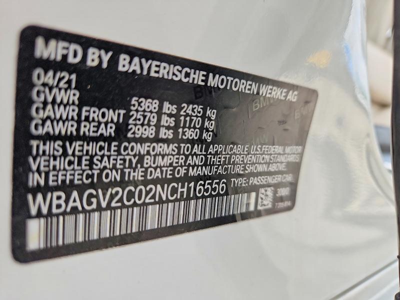Aukcja sprzedaży 2022 Bmw 840i, vin: WBAGV2C02NCH16556, numer aukcji: 56886606