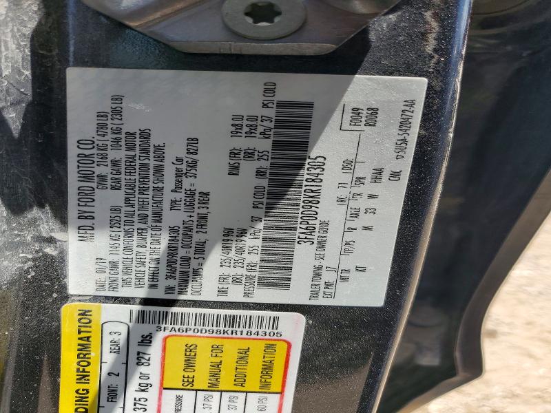 Продажа на аукционе авто 2019 Ford Fusion, vin: 3FA6P0D98KR184305, номер лота: 56650766