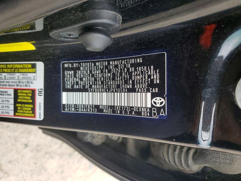 58032326 :رقم المزاد ، 5YFBURHE4JP810594 vin ، 2018 Toyota Corolla مزاد بيع
