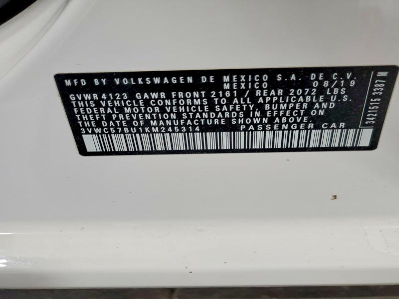 Aukcja sprzedaży 2019 Volkswagen Jetta, vin: 3VWC57BU1KM245314, numer aukcji: 55775376