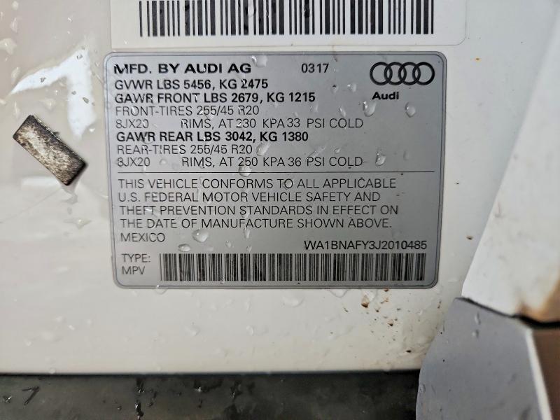 Aukcja sprzedaży 2018 Audi Q5, vin: WA1BNAFY3J2010485, numer aukcji: 58122326