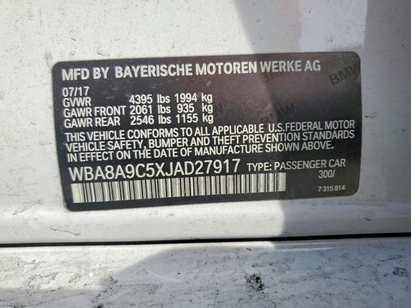 2018 Bmw 320 მანქანა იყიდება აუქციონზე, vin: WBA8A9C5XJAD27917, აუქციონის ნომერი: 56644816