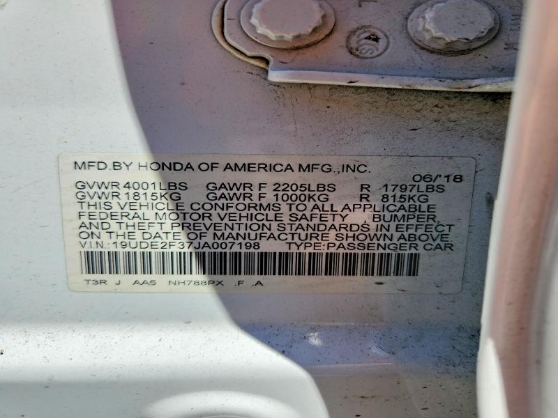 55882526 :رقم المزاد ، 19UDE2F37JA007198 vin ، 2018 Acura Ilx مزاد بيع