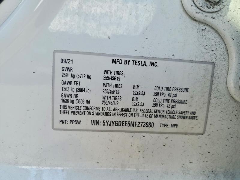 Aukcja sprzedaży 2021 Tesla Model Y, vin: 5YJYGDEE6MF273980, numer aukcji: 57918156