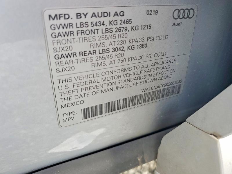 Продаж на аукціоні авто 2019 Audi Q5, vin: WA1BNAFY5K2062833, номер лоту: 57671186