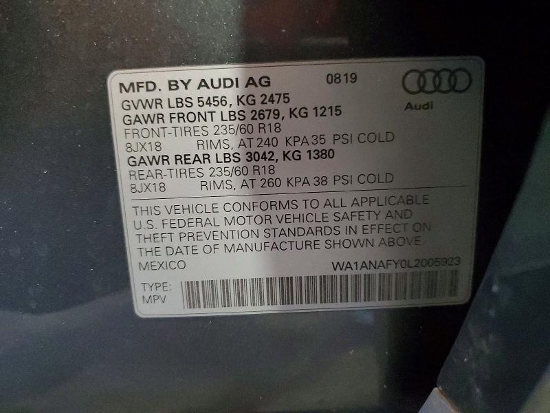 55684516 :رقم المزاد ، WA1ANAFY0L2005923 vin ، 2020 Audi Q5 مزاد بيع