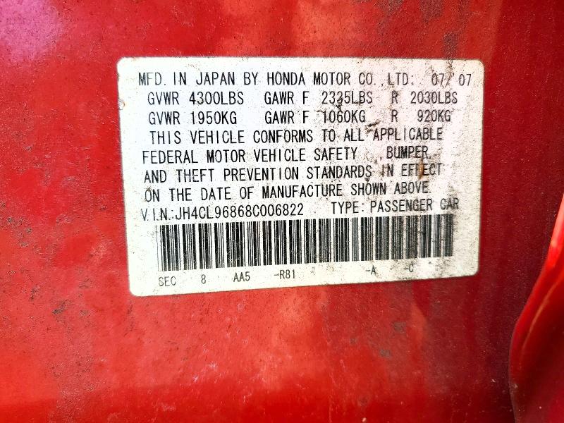 2008 Acura Tsx მანქანა იყიდება აუქციონზე, vin: JH4CL96868C006822, აუქციონის ნომერი: 55476756