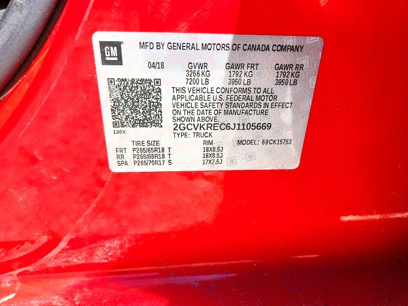 Продажа на аукционе авто 2018 Chevrolet Silverado, vin: 2GCVKREC6J1105669, номер лота: 55855716