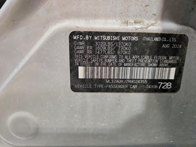 Aukcja sprzedaży 2024 Mitsubishi Mirage, vin: ML32AUHJ7RH024355, numer aukcji: 57121076